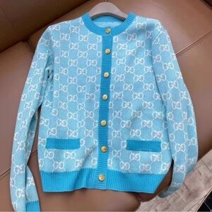 Gucci Sky Blue Cardigan with Gold Accents
